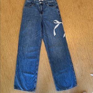 abercrombie kids - High Rise Ultra Wide-Leg Jeans with White Bow Accent